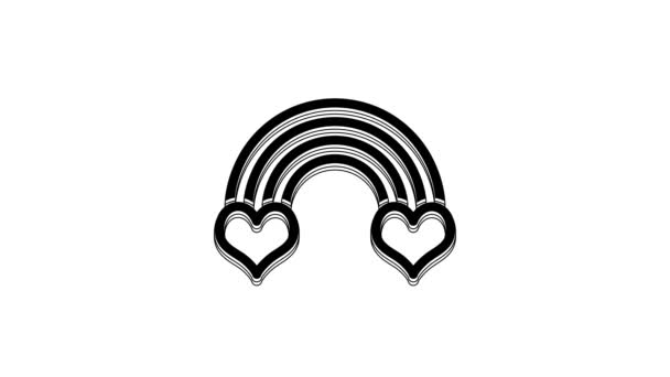 Black Rainbow Heart Icon Isolated White Background Video Motion Graphic — Vídeos de Stock