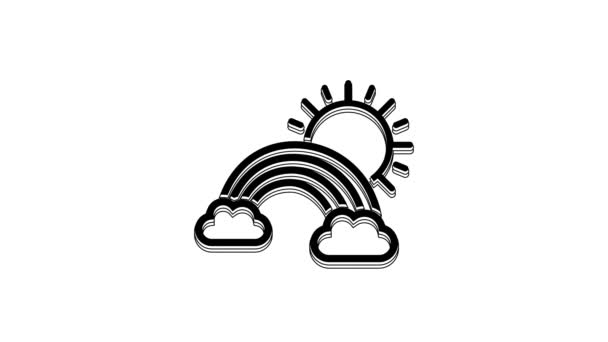 Black Rainbow Clouds Sun Icon Isolated White Background Video Motion — Vídeos de Stock