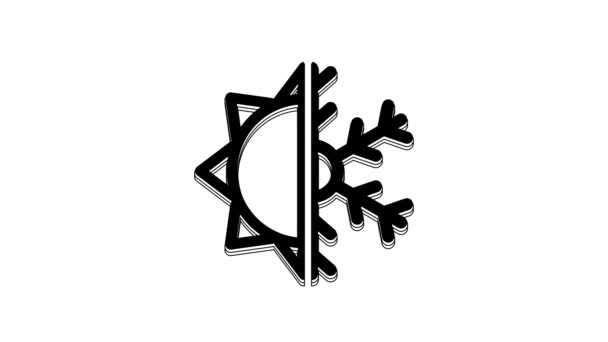 黑色冷热的象征 在白色背景上孤立的太阳和雪花图标 冬天和夏天的象征 4K视频运动图形动画 — 图库视频影像
