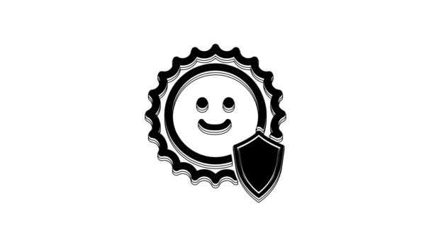 Black Protection Icon Isolated White Background Sun Shield Ultra Violet — Video