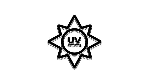 Icono Protección Negro Aislado Sobre Fondo Blanco Radiación Ultravioleta Señal — Vídeos de Stock