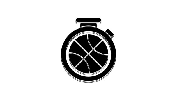 Chronomètre Noir Avec Ballon Basket Intérieur Icône Isolé Sur Fond — Video