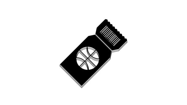 Black Basketball Game Ticket Icon Isolated White Background Video Motion — Stockvideo