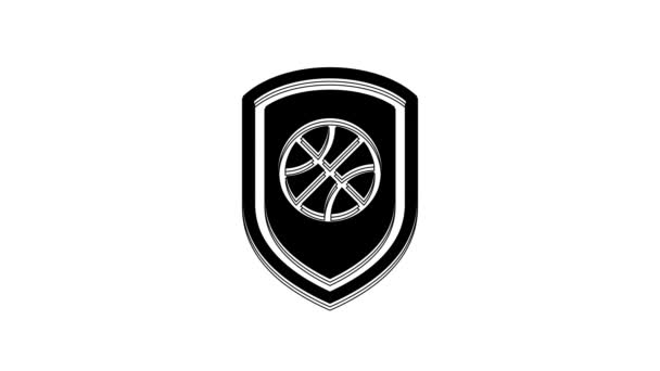 Black Shield Basketball Ball Icon Isolated White Background Video Motion — Stock video