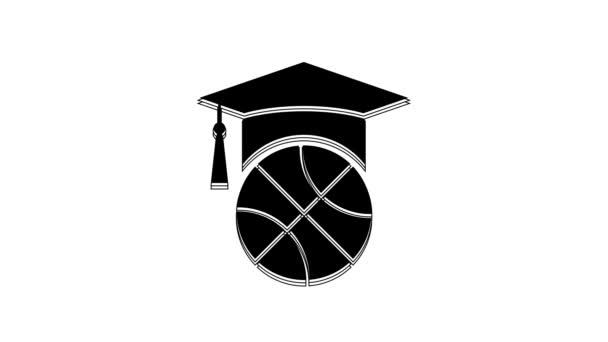 Ікона Тренування Чорного Баскетболу Ізольована Білому Тлі Відеографічна Анімація — стокове відео