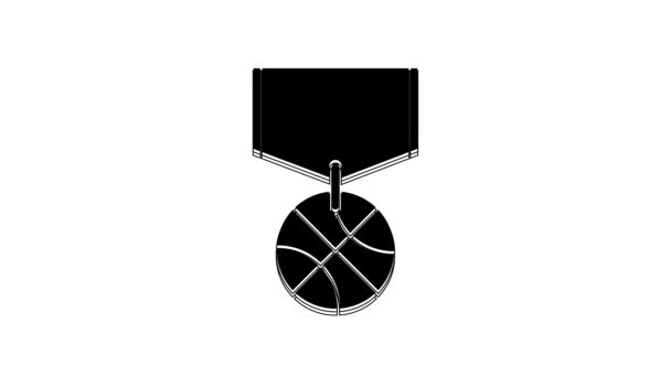 Black Basketball Medal Ribbon Icon Isolated White Background Video Motion — Stockvideo
