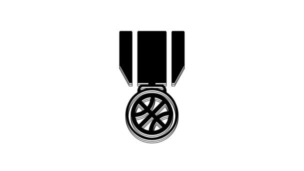 Black Basketball Medal Ribbon Icon Isolated White Background Video Motion — Wideo stockowe