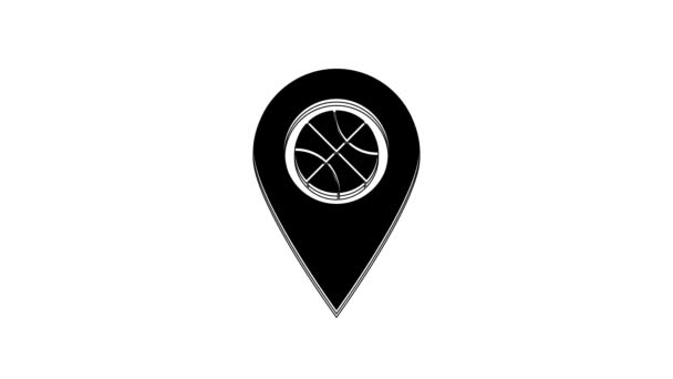 Чорне Розташування Баскетбольним Ячем Всередині Піктограми Ізольовано Білому Тлі Відео — стокове відео