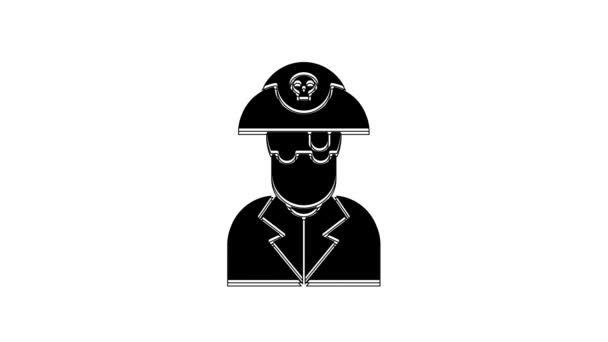 Icono Capitán Pirata Negro Aislado Sobre Fondo Blanco Animación Gráfica — Vídeo de stock
