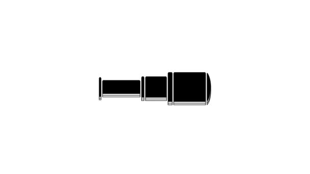 Zwarte Spyglass Telescoop Lens Pictogram Geïsoleerd Witte Achtergrond Zeespiegelglas Video — Stockvideo