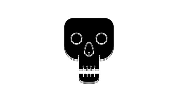 Black Skull Ikonen Isolerad Vit Bakgrund Glad Halloweenfest Video Motion — Stockvideo