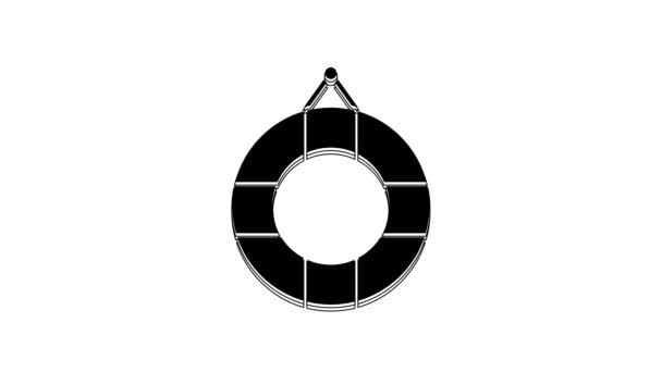 Icono Black Lifebuoy Aislado Sobre Fondo Blanco Símbolo Del Salvavidas — Vídeos de Stock