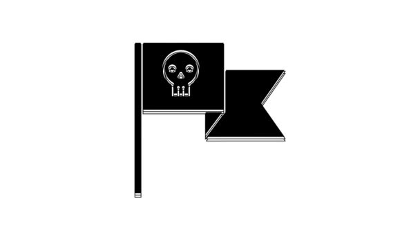 Black Pirate Flag Skull Icon Isolated White Background Video Motion — Vídeo de Stock