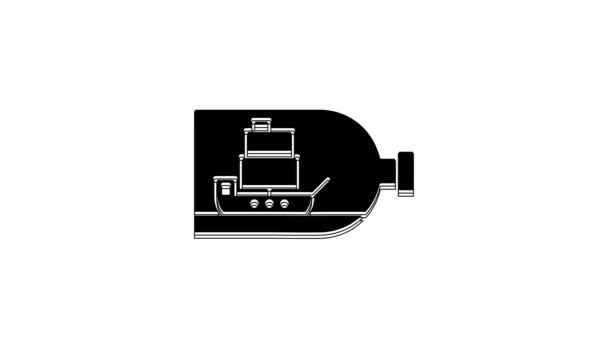 Black Glass Bottle Ship Icon Isolated White Background Miniature Model — Stock Video