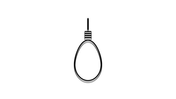黑色绞索环挂图标隔离在白色背景上 绳子绑在绞索上 绞死或私刑 4K视频运动图形动画 — 图库视频影像