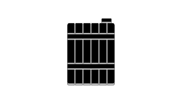 白い背景に黒の木製のバレルアイコンを隔離 アルコール樽 飲料容器 ビール用の木製の樽 ウイスキー ワイン 4Kビデオモーショングラフィックアニメーション — ストック動画