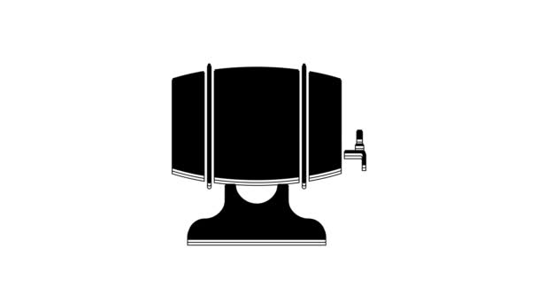 白い背景に隔離されたストップコックアイコンとラック上の黒い木製のバレル 4Kビデオモーショングラフィックアニメーション — ストック動画