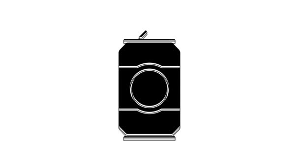 Μαύρο Εικονίδιο Κονσέρβας Μπύρας Απομονωμένο Λευκό Φόντο Γραφική Κίνηση Κίνησης — Αρχείο Βίντεο