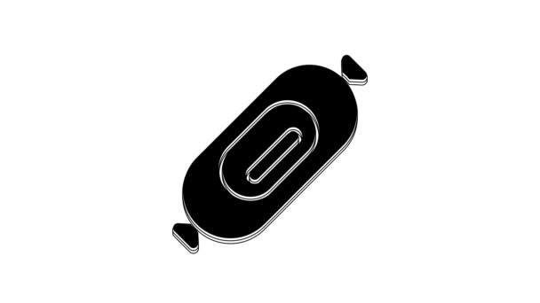 白い背景に黒のサラミソーセージのアイコン 肉デリカテッセン製品 4Kビデオモーショングラフィックアニメーション — ストック動画