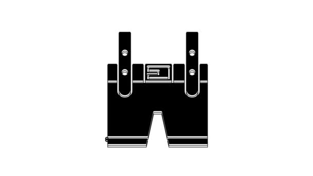 黑色的Lederhosen图标孤立在白色背景上 传统的童装 Oktoberfest服装 有吊带裤的裤子帕特里克 戴4K视频运动图形动画 — 图库视频影像