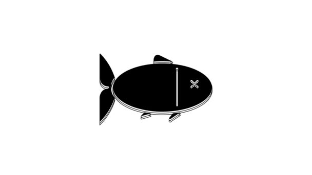Ікона Чорної Риби Ізольована Білому Тлі Відеографічна Анімація — стокове відео