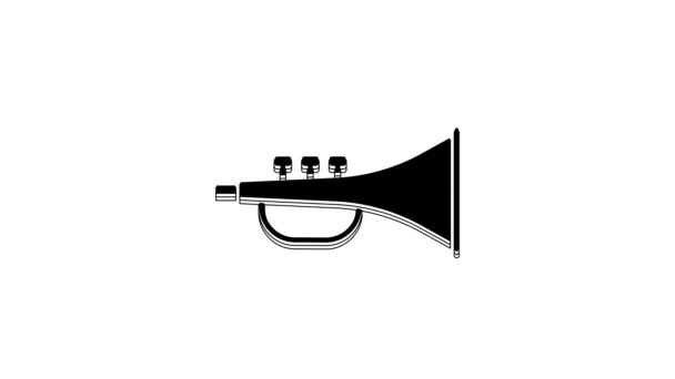 Ícone Trompete Instrumento Musical Preto Isolado Fundo Branco Animação Gráfica — Vídeo de Stock