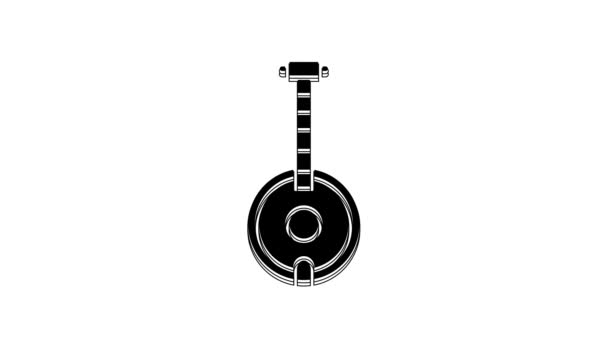 黑色班卓琴图标孤立在白色背景 音乐乐器 4K视频运动图形动画 — 图库视频影像