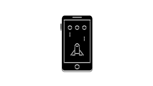 Black Smartphone Grając Ikonę Gry Izolowane Białym Tle Mobilna Koncepcja — Wideo stockowe