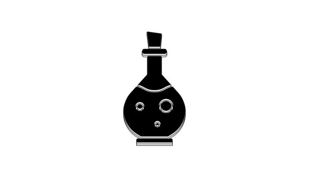 Чорна Скляна Пляшка Магічною Іконою Еліксиру Ізольована Білому Тлі Активи — стокове відео