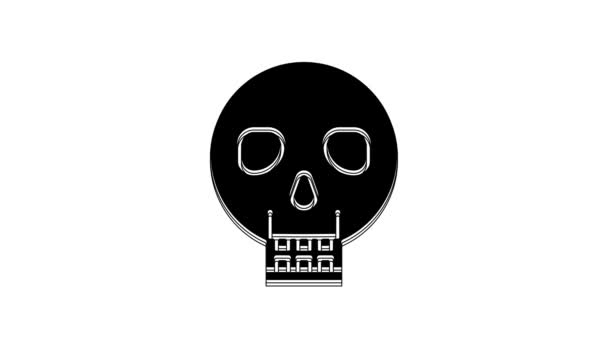 Black Skull Icon Isolated White Background Happy Halloween Party Video — Stock Video