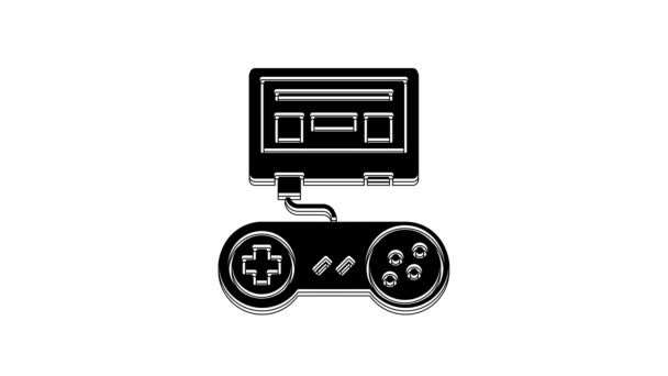 Console Nera Videogiochi Con Icona Joystick Isolata Sfondo Bianco Animazione — Video Stock