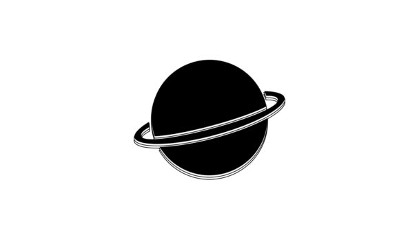 Saturno Pianeta Nero Con Icona Del Sistema Anello Planetario Isolata — Video Stock