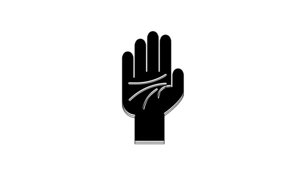 Black Palmistry Hand Icon Isolated White Background Video Motion Graphic — ストック動画