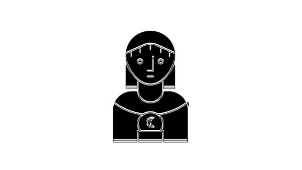Černá Astrologie Žena Ikona Izolované Bílém Pozadí Grafická Animace Pohybu — Stock video