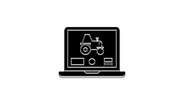Black Laptop Application Control Autonomous Tractor Smart Farm Icon Isolated — Vídeos de Stock