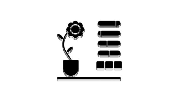 Black Flower Status Icon Isolated White Background Video Motion Graphic — Stok video