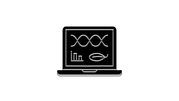 Black Genetic Engineering Modification Laptop Icon Isolated White Background Dna — стоковое видео
