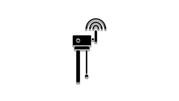 Zwarte Router Symbool Pictogram Geïsoleerd Witte Achtergrond Draadloze Ethernet Modem — Stockvideo