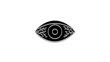 Black Reddish eye due to viral, bacterial or allergic conjunctivitis icon isolated on white background. 4K Video motion graphic animation.