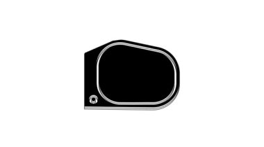 Siyah araba ayna ikonu beyaz arkaplanda izole edilmiş. 4K Video hareketli grafik canlandırması.