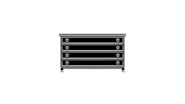 Beyaz arkaplanda siyah çekmece simgesi izole edildi. 4K Video hareketli grafik canlandırması.