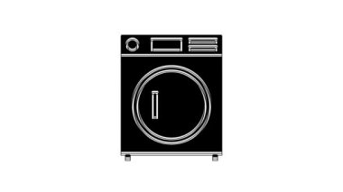 Siyah çamaşır makinesi simgesi beyaz arkaplanda izole edilmiş. Çamaşır makinesi simgesi. Çamaşır makinesi, çamaşır makinesi. Ev aletleri sembolü. 4K Video hareketli grafik canlandırması.
