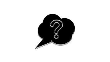 Black Speech bubble and Question icon isolated on white background. FAQ sign. Copy files, chat speech bubble and chart. 4K Video motion graphic animation.