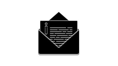 Beyaz arkaplanda siyah zarf simgesi izole edildi. E- posta mektup sembolü. 4K Video hareketli grafik canlandırması.