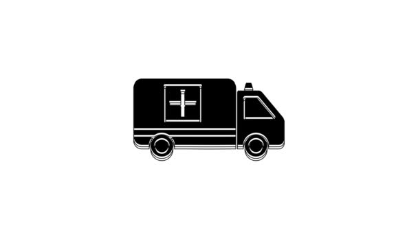 Černá Ambulance Nouzové Auto Ikona Izolované Bílém Pozadí Lékařská Evakuace — Stock video