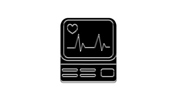 Schwarzer Computermonitor Mit Kardiogramm Symbol Auf Weißem Hintergrund Überwachungssymbol Ekg — Stockvideo