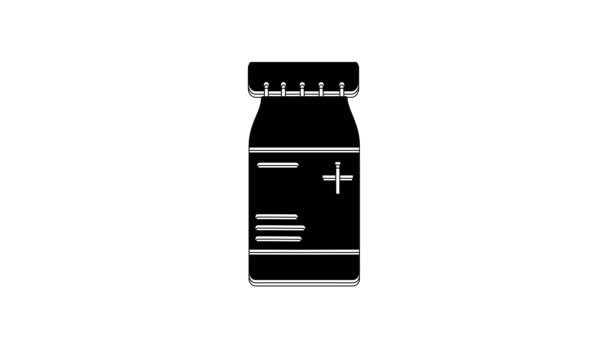 Botella Medicina Negra Pastillas Icono Aislado Sobre Fondo Blanco Signo — Vídeos de Stock