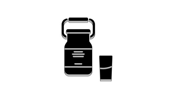Schwarz Dosenbehälter Für Milch Und Glas Symbol Isoliert Auf Weißem — Stockvideo