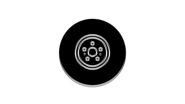 Black Car Brake Disk Icon Isolated White Background Video Motion — Video Stock