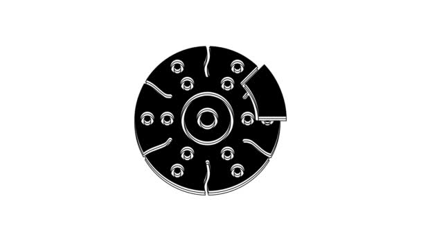 白い背景に隔離されたキャリパーアイコンとブラックカーブレーキディスク 4Kビデオモーショングラフィックアニメーション — ストック動画